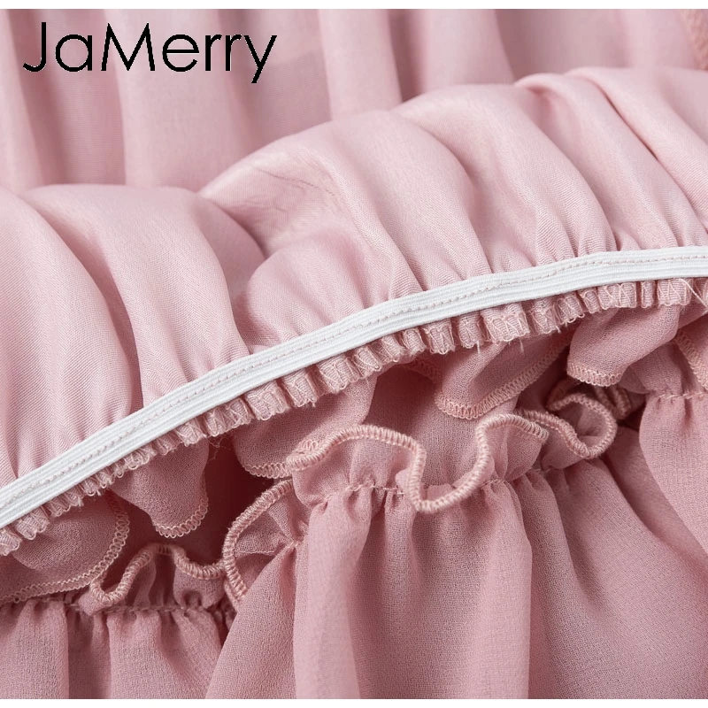 JaMerry, сексуальное женское мини-платье с оборками и открытыми плечами, летние платья на бретельках, праздничные пляжные женские розовые короткие сарафаны