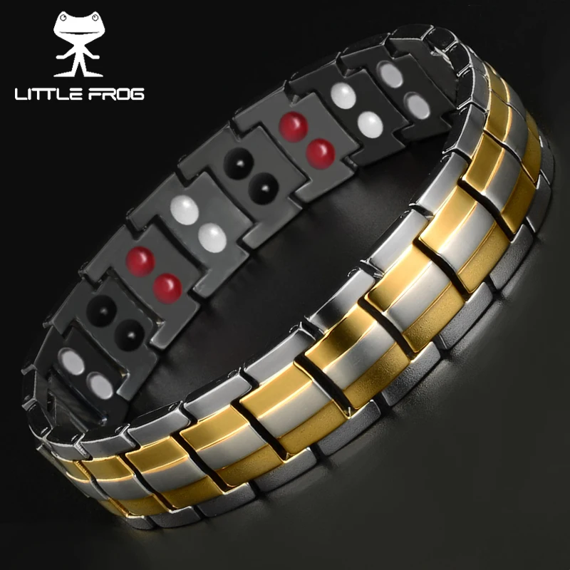 Skup Mała żaba męska złota czystego tytanu magnetyczne bransoletki dla mężczyzn 4 w 1 magnesy jonów ujemnych germanu zdrowia bransoletki biżuteria