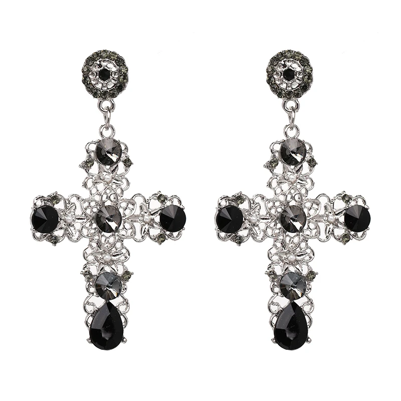 2017 New Arrival Vintage Black Crystal Cross Drop Earrings For Women 2017 New Arrival Vintage Black Crystal Cross Drop Earrings For Women Pink Baroque Bohemian Large Long Jewelry Brincos In From