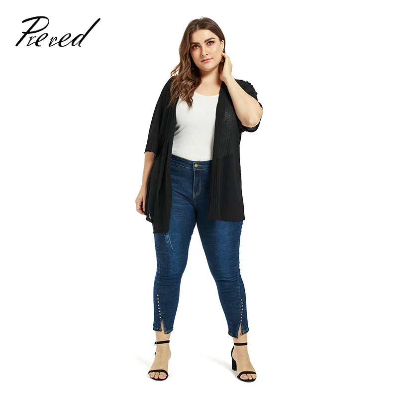 

Prered 2019 plus size Jacket Woman Spring and Summer V-neck coat Knitted casual cardigan air conditioner white clothes XXXL