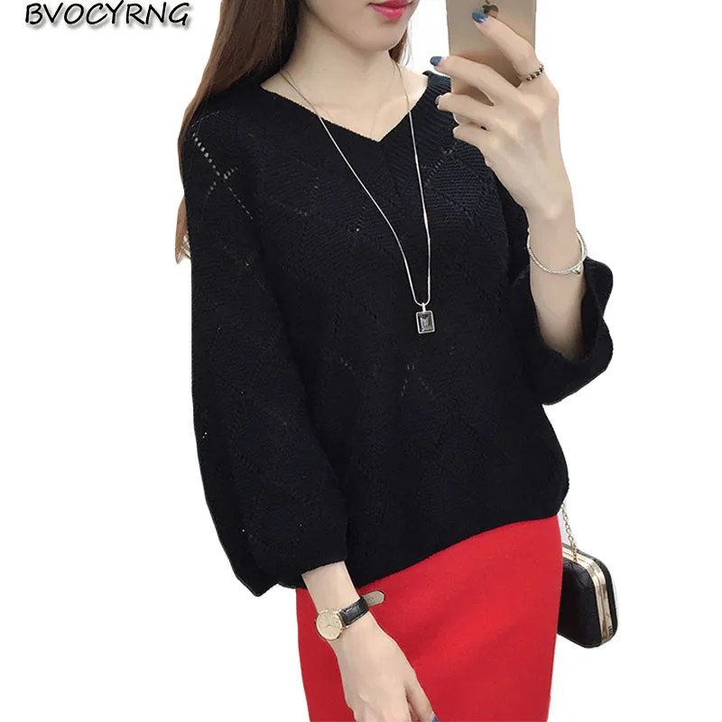 2019 spring autumn loose sweater fashion large size hollow blouse women pullover new Knitted bat shirt female tide A1174 | Женская