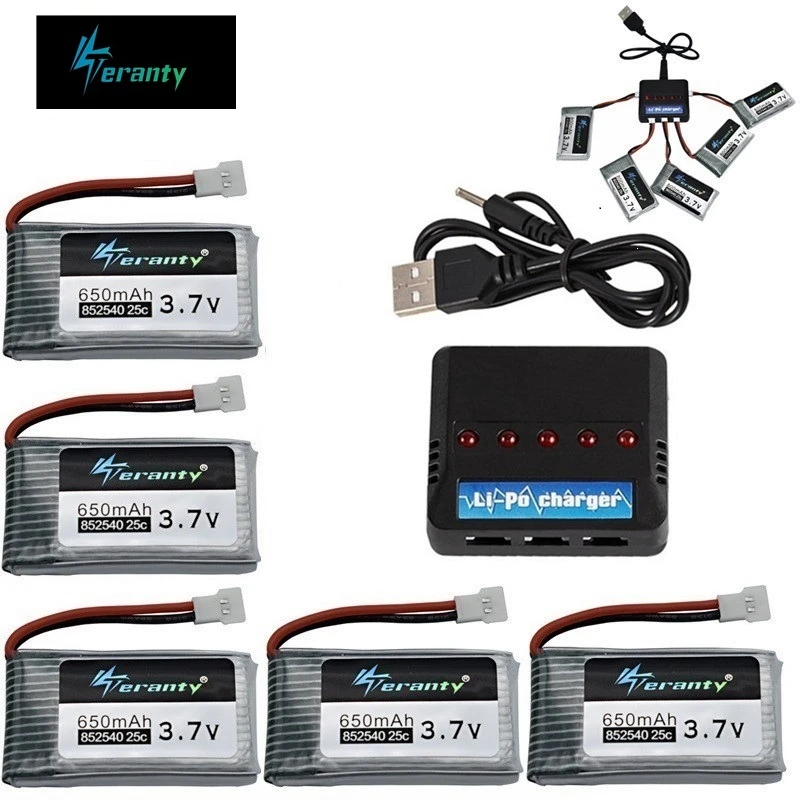 Teranty Power 3.7V 650mAh Li-po Battery And Charger For SYMA X5C X5C-1 X5 H5C X5SW 852540 3.7V Lipo Drone Rechargeable Battery