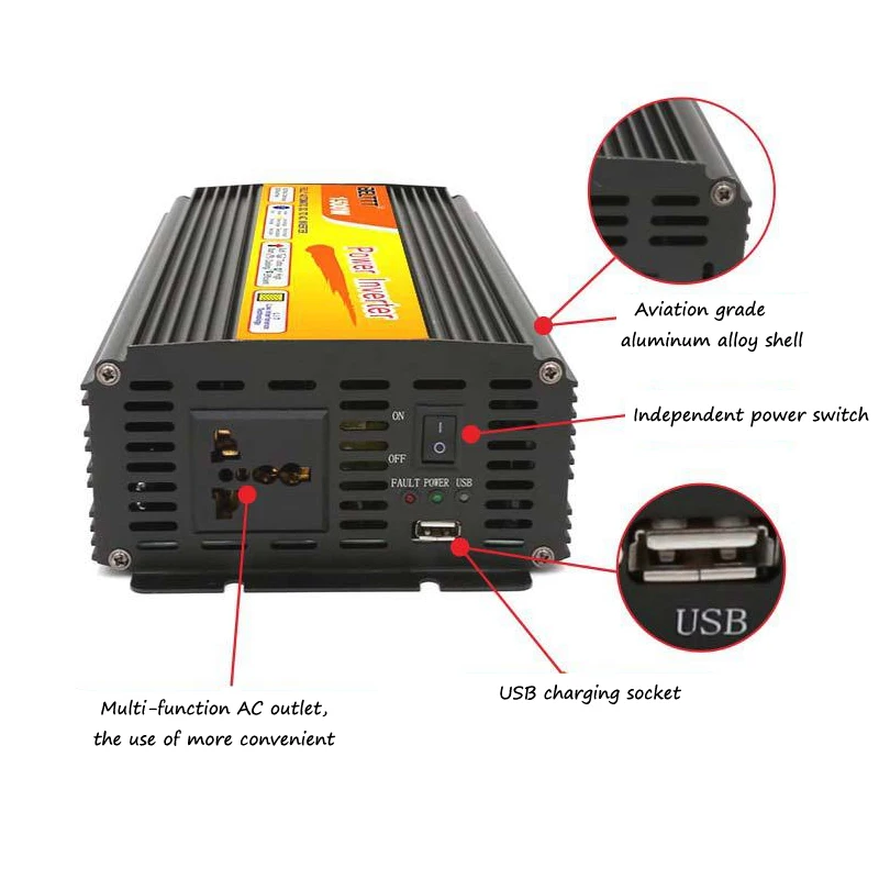 12V1500W high power correction wave car inverter 5