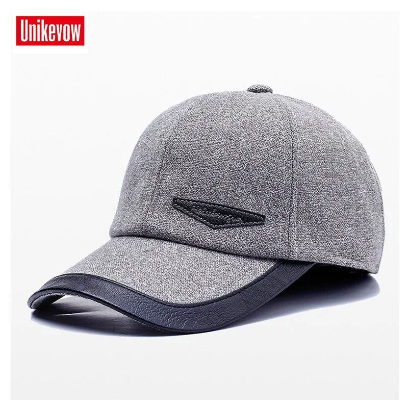 UNIKEVOW/Новое поступление, спортивные зимние бейсболки с ушками, Повседневная зимняя шапка, теплые кепки для мужчин, шляпа для гольфа с треугольным логотипом