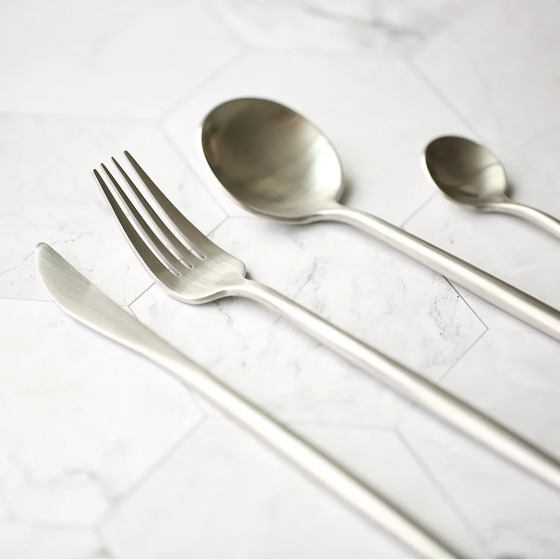 

High Quality Portuguese Western Silver Tableware Stainless Steel Meal Knife Fork Dessert Spoon for Art Food Photography Props