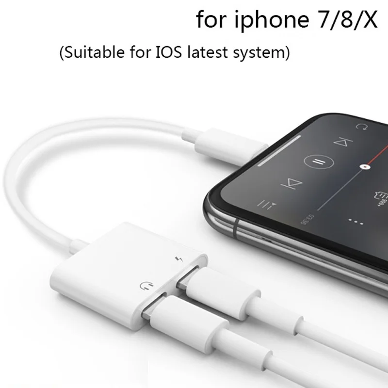 2 in 1 Double Jack Audio Adapter for iPhone 7/8/X for iOS11 Charging