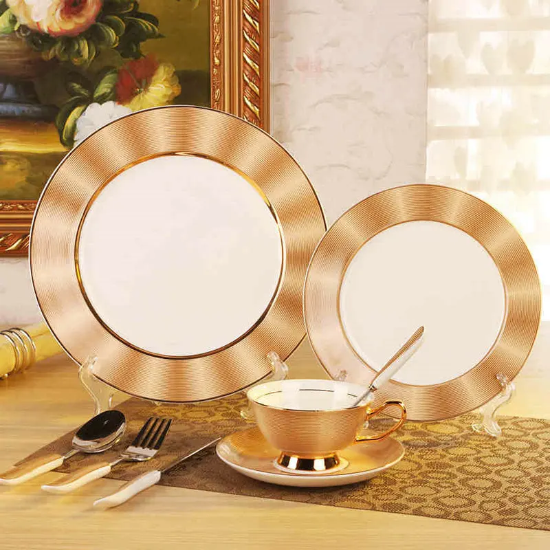 

Royal Bone China Dinner Set Ceramic Dishes For Restaurant 11"8" Plates + Coffee Cup + Spork Free Shipping