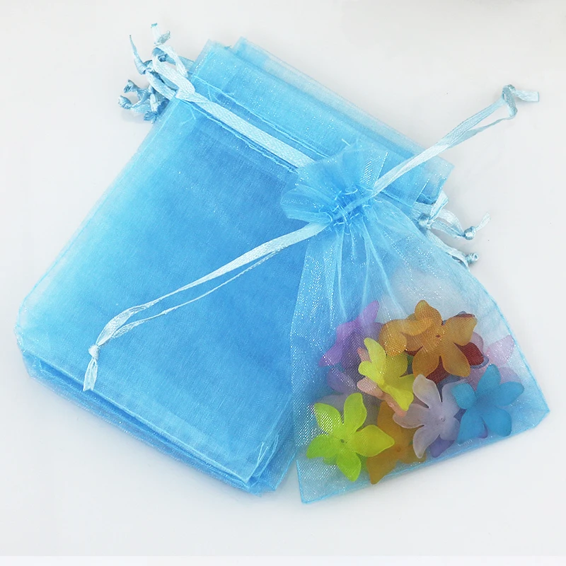 15x20cm (5.9"x7.87") Free Shipping 100pcs Light Blue Organza Gift Bags