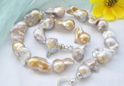 

N2076 GOLDEN & LAVENDER BAROQUE KESHI REBORN PEARL NECKLACE NEW