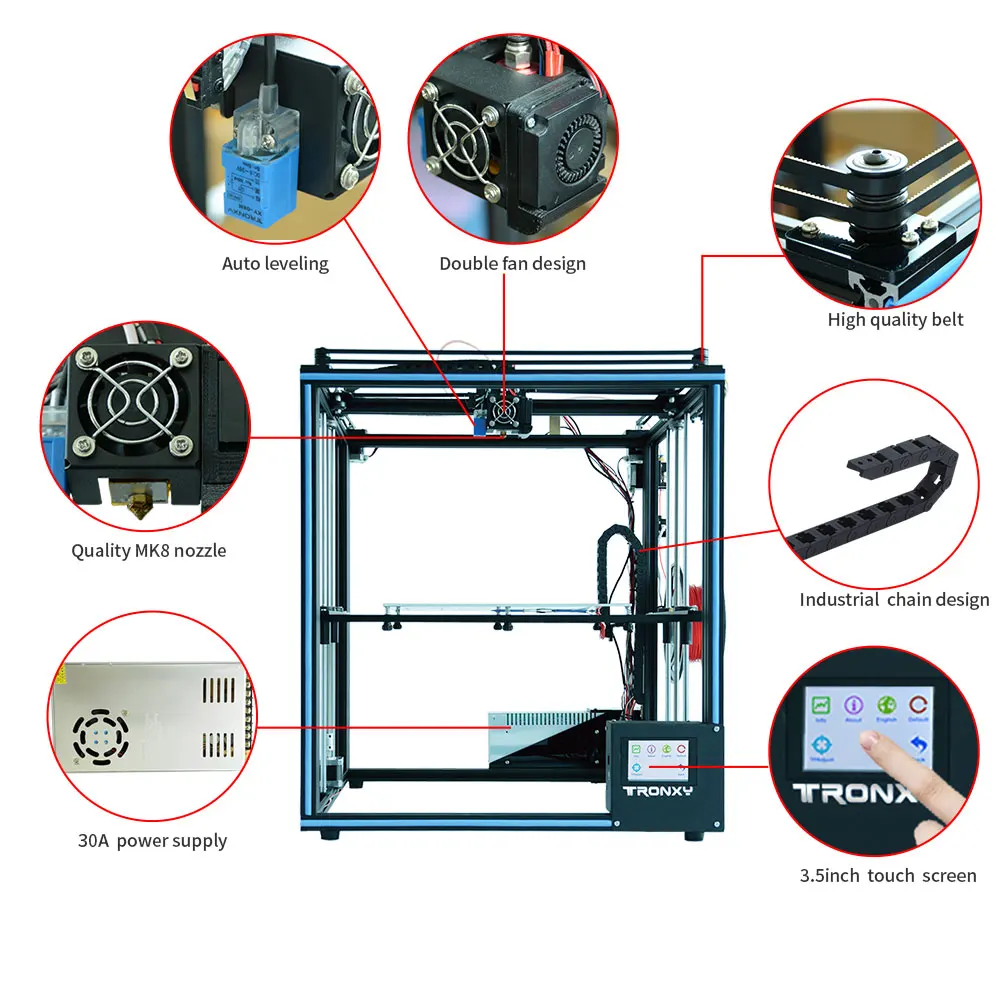 2019 ترقية 3D طابعة Tronxy X5SA خيوط الاستشعار كبيرة زائد حجم 330*330 مللي متر مرتع المعدني الكامل شاشات تعمل باللمس tft 3d طابعة