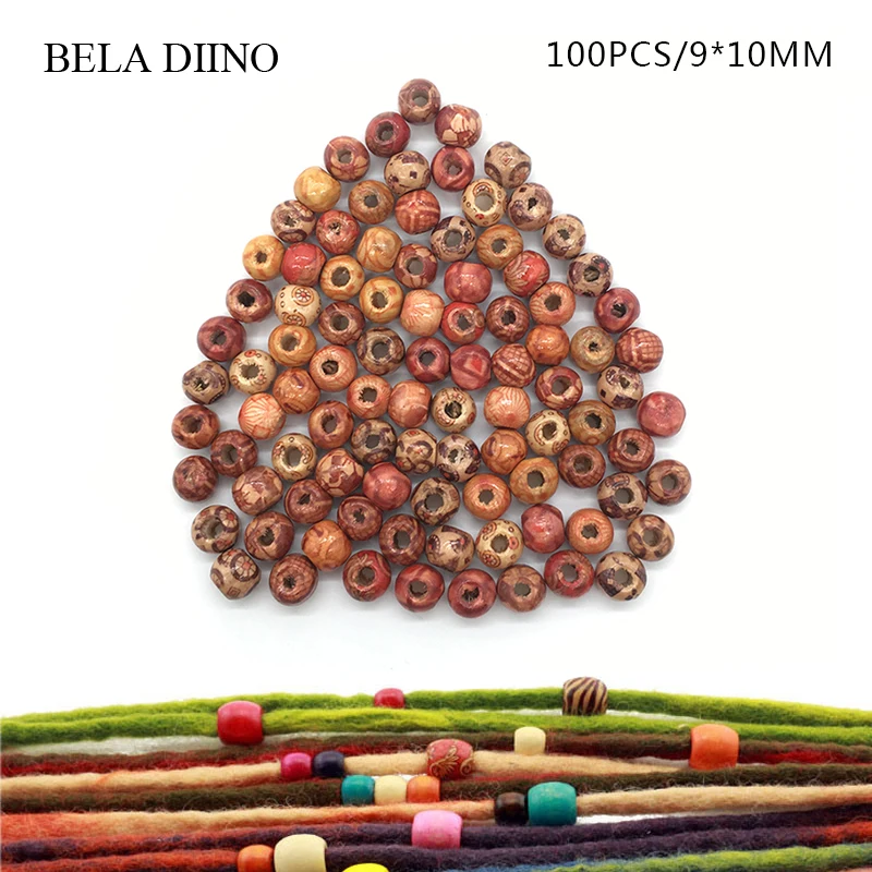

100pcs 10mm African Wood Wooden Hair Braid Tube Beads Rings Dreadlock Hairstyles Hair Extension Cuff Clips Accessories Tool
