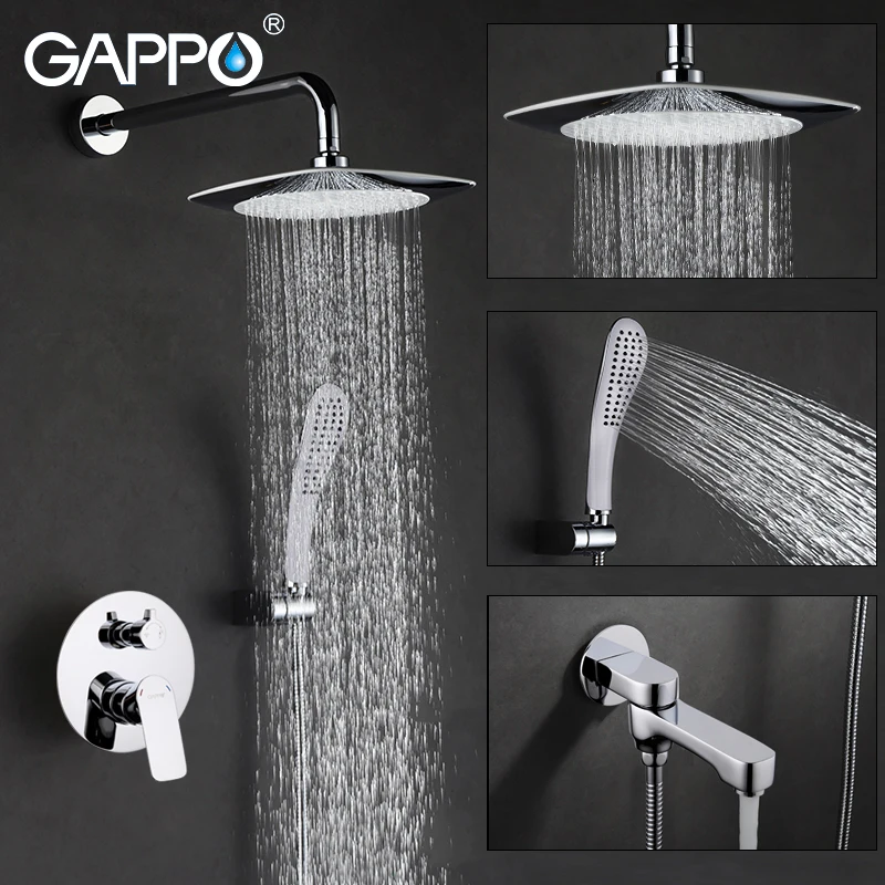 

GAPPO Wall bathroom shower faucet set rainfall shower faucet bathtub shower tap chrome waterfall big shower head GA7148