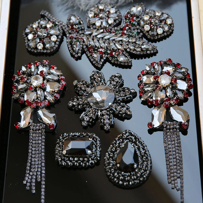 3pcslot 3d Handmade rhinestone beaded Patches for clothing Sew on sequins applique flower embroidery parches for shoes hat bags