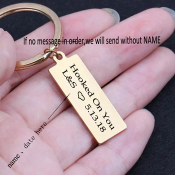 

Keychain Engraved Hooked On You L & S 5.13.18 Personalized Customed Name And Date Lovers' Couple Wedding Anniversary Special