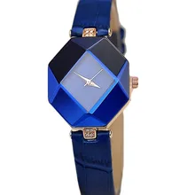 Relojes de mujer gema corte geometría cristal cuero cuarzo reloj de pulsera vestido de moda reloj de regalo para mujer reloj