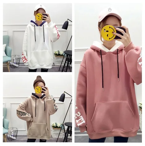 New Women Casual Loose Hoodies Sweatshirts Letter Print Thicken Oversized Top Autumn Winter Pullovers Hooded
