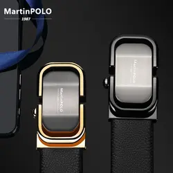 MartinPOLO 2019 модные роскошные мужские натуральная кожа пояс черного золота автоматической пряжкой мужские ремни из телячьей кожи ремешок для