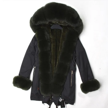 

Real Fur Coat Winter Jacket Brand 2019 Women Coat Real Fox Fur Collar Loose Long Parka Streetwear Outerwear New Korean Fashion
