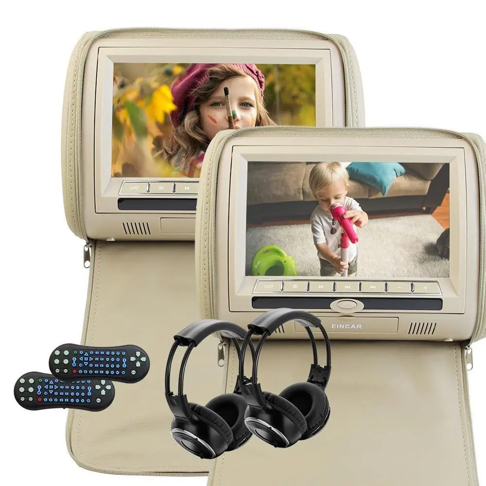 

IR HeadphonesHD LCD Wide Digital Screen Monitor 2 Car Headrest DVD Player Multimedia Monitor car pillow dvd cd+IR FM Transmitter