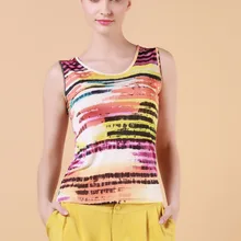 Весенняя и летняя новая стильная женская одежда Модная шелковая трикотажная полосатая футболка с широкими плечами