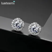 LUOTEEMI gorąca sprzedaż biały złoty kolor AAA Brilliant cyrkonia stadniny kolczyki dla kobiet elegancki ślub ucho Brincos(China)