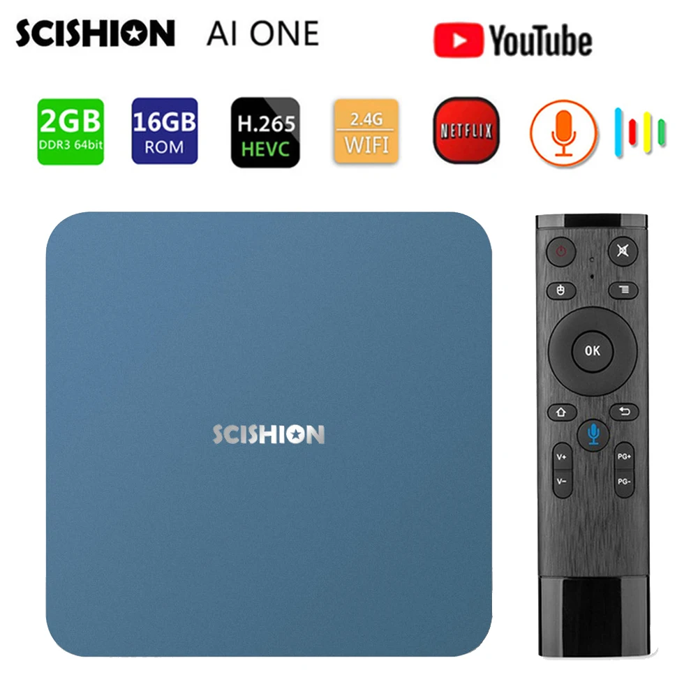 

Hot Selling Android 8.1 TV Box SCISHION AI ONE Voice Control RK3328 2G 16G BT4.0 USB 3.0 4K AIONE Set-top Box Smart Media Player