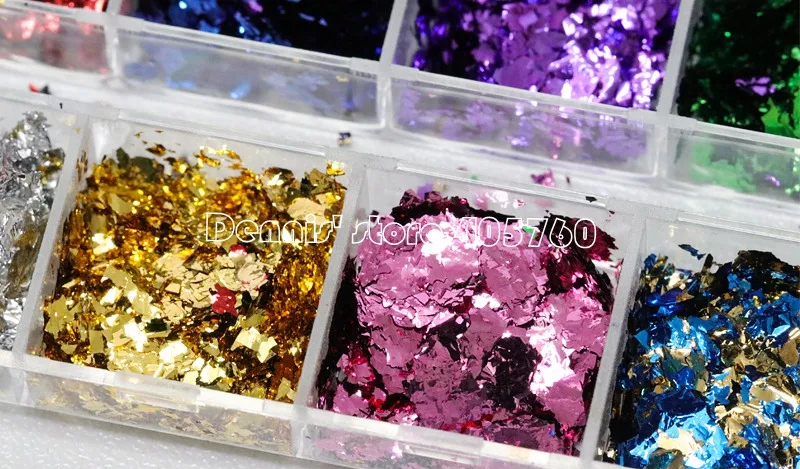 12 Grid/Set or 1 JAR Colorful Aluminum Irregular Holographic Glitter Foil Sequin Powder Nail Mirror Flake Paillette Manicure DIY