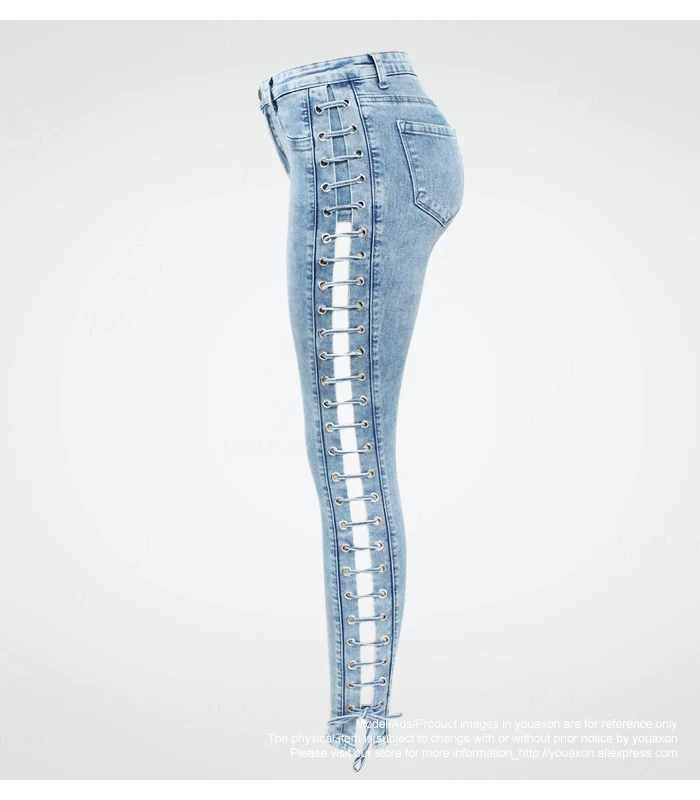 2134 Youaxon новые женские джинсы на шнуровке, плюс размер, эластичные джинсовые обтягивающие штаны, брюки для женщин, джинсы