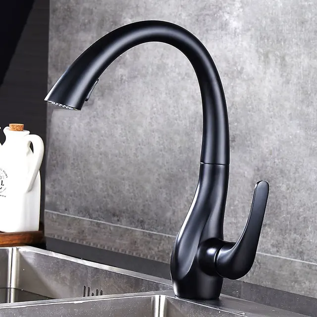 Cheap BAKALA Kitchen Faucet Silver Single Handle Pull Out Kitchen Faucet Mixer Single Handle 360 Rotation Black Sink Mixer Tap BR-8820