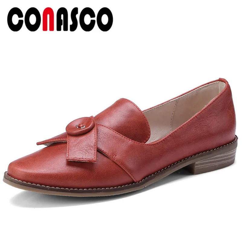 

CONASCO 2018 Retro Women Round Toe Genuine Leather Pumps Comfort Rome Style Soft Leather Casual Shoes Woman High Heeled Pumps