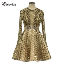 Новое роскошное Золотое коктейльное платье с вышивкой бисером, с длинными рукавами, с кристаллами, вечерние платья, Мини Короткие, с открытой спиной, винтажные платья знаменитостей