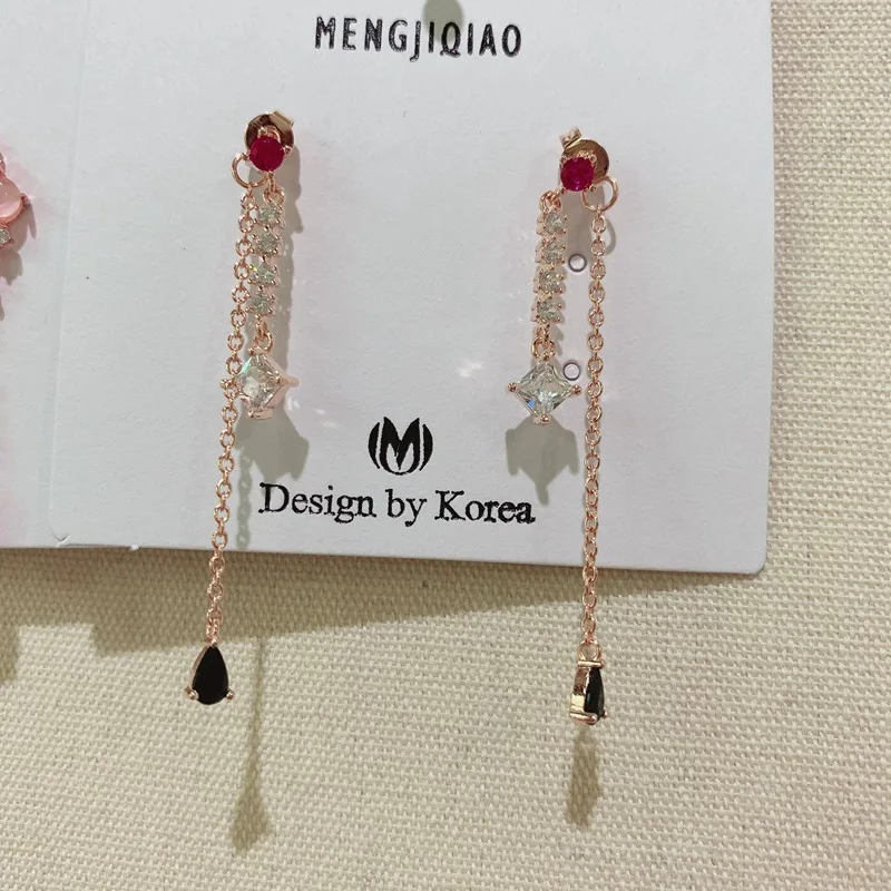 WX-PINK J MENGJIQIAO новые элегантные розовые блестящие циркониевые цветочные круглые длинные висячие серьги для женщин Изящные Ювелирные изделия с микро-покрытием - Окраска металла: WX-PINK J