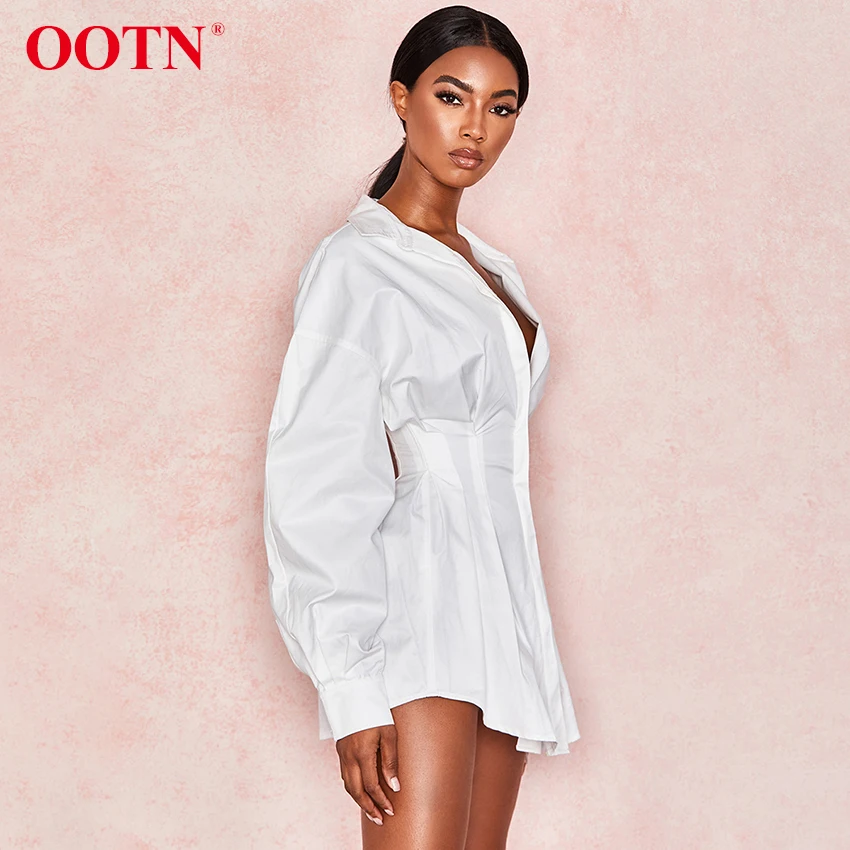 OOTN отложной воротник офисная рубашка платье дамы фонарь с длинным рукавом
