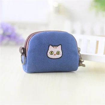 

Canvas Cartoon Cat Embroider Women Mini Wallet Children Small Pouch Money Bag Female Purse Carteira Feminina for Girls Boys