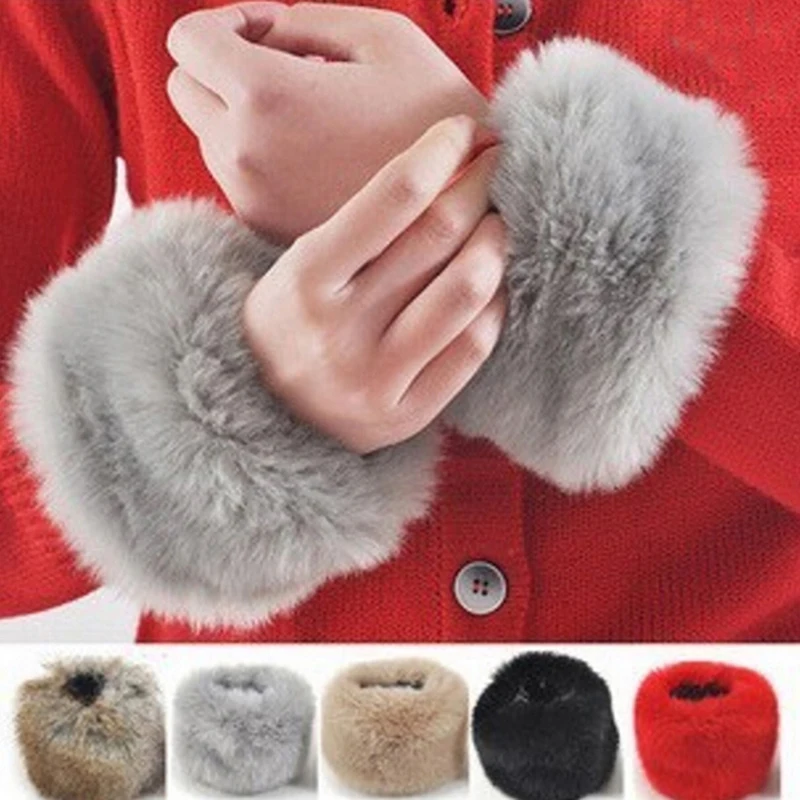 

Women Winter Wrist Windproof Arm Bracelet Warmer Oversleeve Faux Fur Wristbands Arm Sleeves