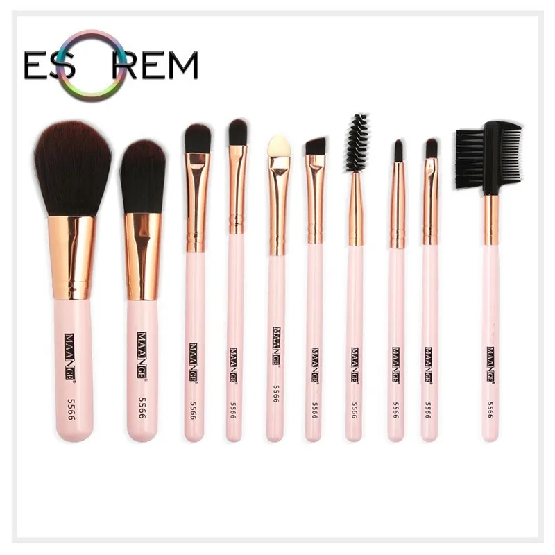 

ESOREM 10 Pcs Cosmetic Brushes Blending Eyebrow Eyeshadow Brush Synthetic Hair Set Wood Handle Soft Brush Brochas Maquillaje 556