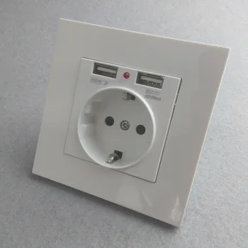 

1x German Type F (CEE 7/4) Wall Socket Outlet with Double USB 2100mA 5V Wall Jack GE 94V0 PC RoSH Panel White