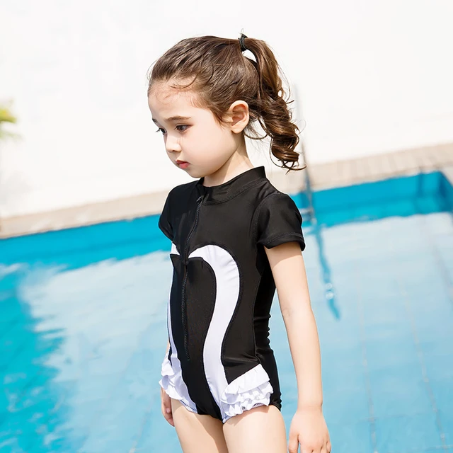 2018 de baño para bebé niña verano Linda cremallera patrón cisne 1-8Y playa niñas traje de baño chico ropa de nado para niños _ - AliExpress Mobile