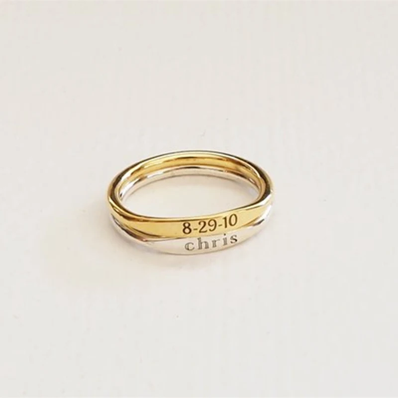 Розовое золото цвет персонализированные имя кольца для мужчин и женщин Свадебные украшения из нержавеющей стали на заказ Выгравированные таблички Anillos Mujer