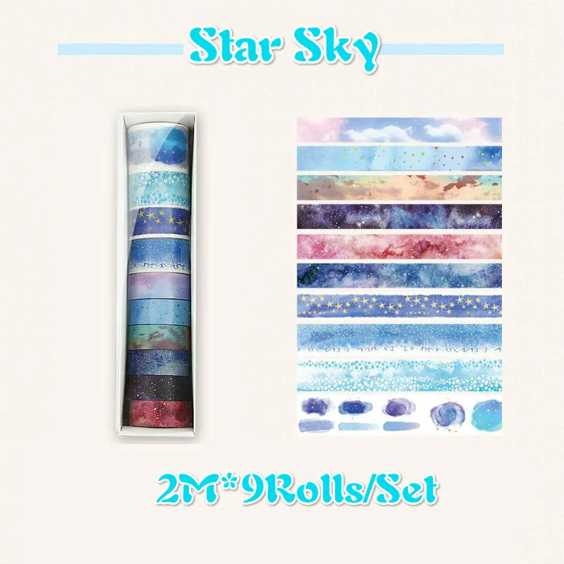 

9Rolls/Set Printing Washi Tape Set Scrapbooking Color Masking Tape Japanese Stationery Kawaii Decorative Tape Rainbow Paper Diy