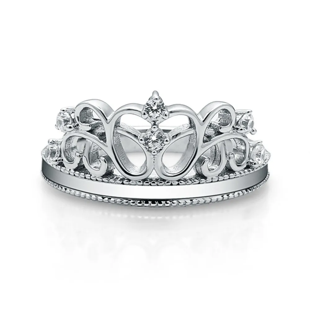 

Gem's Ballet Crown Round Anniversary Promise Engagement Ring For Women Real 925 Sterling Silver Wedding Jewelry