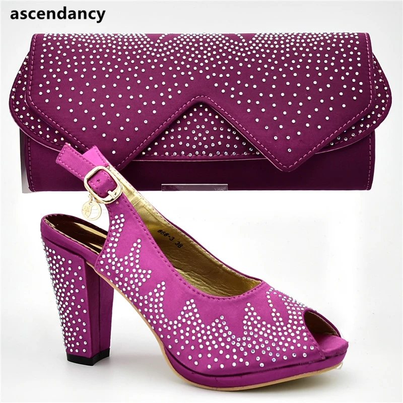 

New Fashion Italian Ladies Shoes and Bags To Match Set Matching Shoes and Bag Set Decorated with Rhinestone Party Shoes and Bag