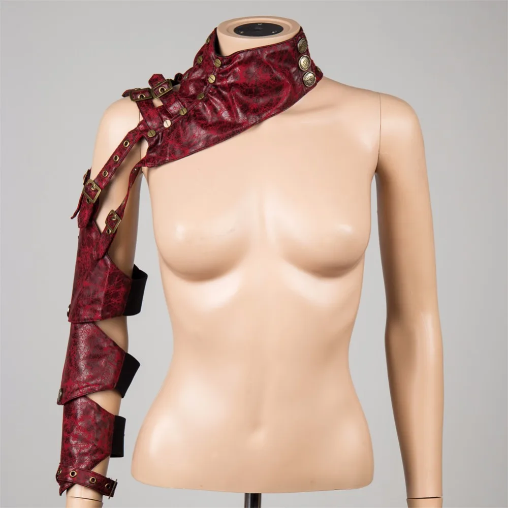 CORZZET Brown PU Leather Rivet Arm Buckled Armor Warmer Corsets & Bustiers Steampunk Gothic Accessories For Cosplay Halloween