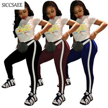 

Letter Printed Short Sleeve Graphic Tees Women 2 Piece Pants Suits Two Piece Set Casual Sweatsuit Activewear Summer 2018 New