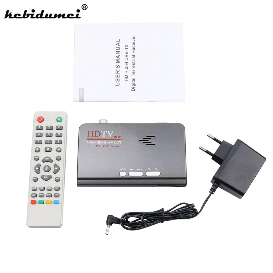 Цифровая ТВ приставка kebidumei HDMI 1080P DVB T/T2 VGA AV CVBS тюнер приемник с дистанционным