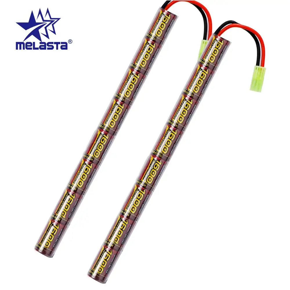 Melasta 2PCS 2/3A 9.6v 1600mAh Stick NIMH Airsoft Guns Battery Pack with Mini Tamiya Connector for AK47MP5KRPKPKMG36CMC51