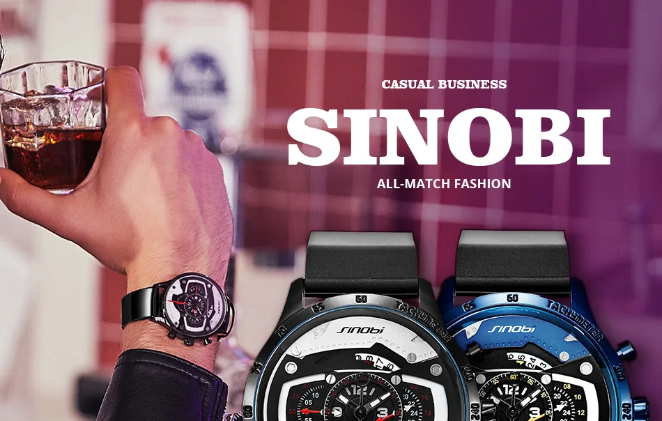 SINOBI Креативный дизайн мужские часы Модные Военные Спортивные часы с хронографом для мужчин мужские часы с большим циферблатом relogio masculino