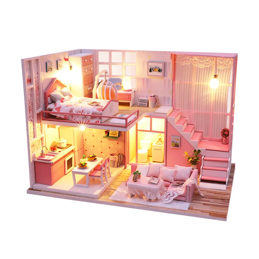 Светодиодный кукольный дом мебель Diy Миниатюрный 3D Деревянный миниатюрный кукольный домик игрушки для детей подарки на день рождения дуплекс квартира