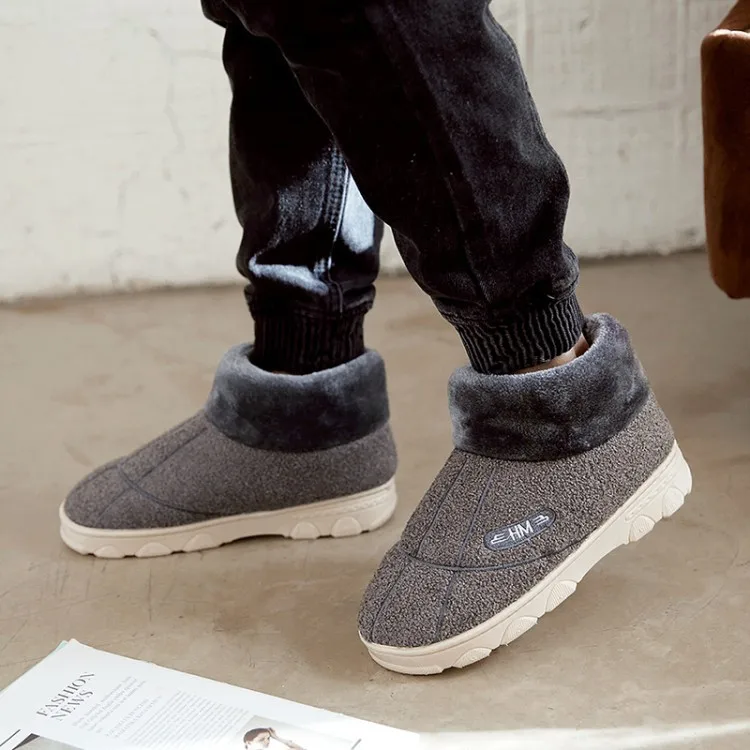 

PXELENA Men Winter Fur Home Slippers Thick Plush Warm Cotton Bedroom House Soft Comfort Male Slipper Couple Lover Shoes Big Size