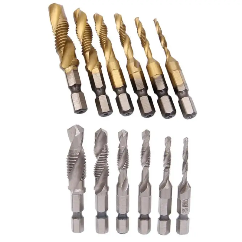 

6pcs/set Hand Tap Drill Hex Shank HSS Screw Spiral Point Thread Metric Plug Drill Bits M3 M4 M5 M6 M8 M10 Hand Tools